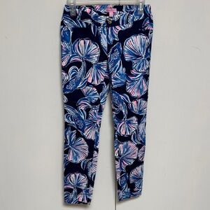 Lilly Pulitzer Sz. 00 Blue & Pink Floral Pants |27” waist 6.5” rise 28.5” Inseam